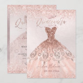 Quinceañera, Prinses Faux Roos Goud Tiara + Gown Kaart (Voorkant / Achterkant)