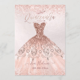Quinceañera, Prinses Faux Roos Goud Tiara + Gown Kaart