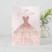 Quinceañera, Prinses Faux Roos Goud Tiara + Gown Kaart (Staand voorkant)