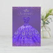 Quinceañera, Prinses Glitter Paarse Violet Gown Kaart (Staand voorkant)
