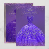 Quinceañera, Prinses Glitter Paarse Violet Gown Kaart (Voorkant / Achterkant)