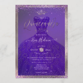 Quinceañera, Prinses Glitter Paarse Violet Gown Kaart