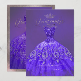 Quinceañera, Prinses Glitter Paarse Violet Gown Kaart
