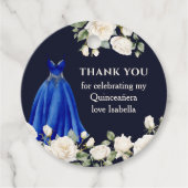Quinceanera Prinses Jurk Donkerblauw Bloemen Bedankjes Labels (Voorkant)