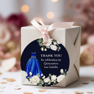 Quinceanera Prinses Jurk Donkerblauw Bloemen Bedankjes Labels