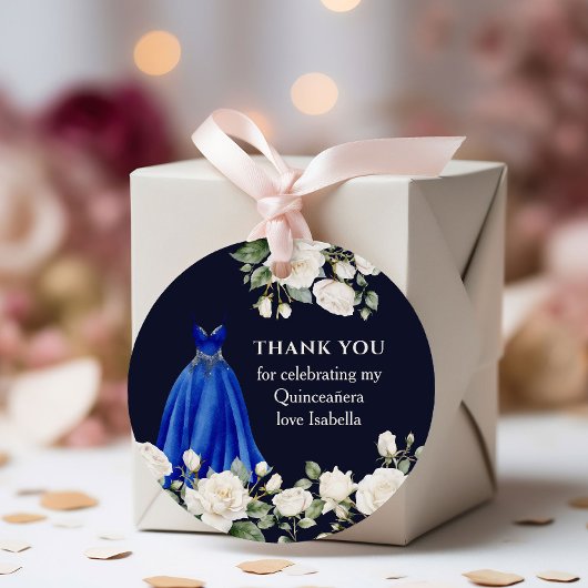 Quinceanera Prinses Jurk Donkerblauw Bloemen Bedankjes Labels