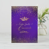 Quinceanera Prinses Nep Goud Confetti Violet Kaart (Staand voorkant)
