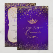 Quinceanera Prinses Nep Goud Confetti Violet Kaart (Voorkant / Achterkant)