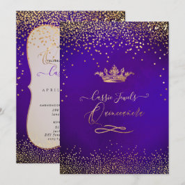 Quinceanera Prinses Nep Goud Confetti Violet Kaart