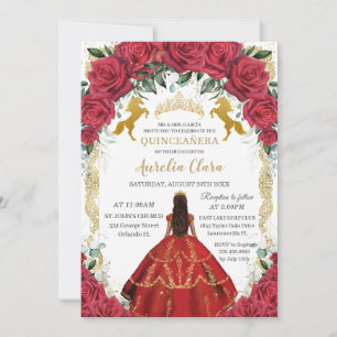 Quinceañera Prinses Rode Rozen Bloemen Charro Paar Kaart