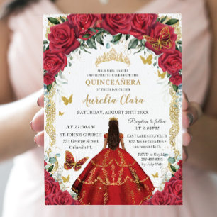 Quinceañera Prinses Rode Rozen Bloemige Vintage Go Kaart