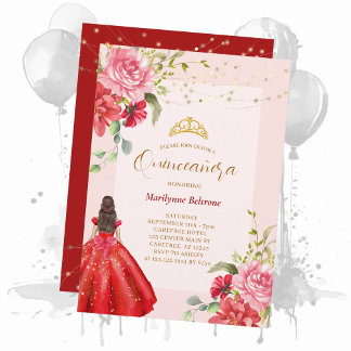 Quinceañera Prinses Rood Bloemmotief Kaart