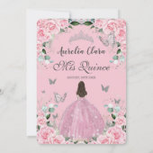 Quinceañera Prinses Roze Bloemen  Zilver Kaart (Achterkant)