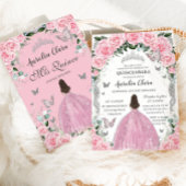Quinceañera Prinses Roze Bloemen  Zilver Kaart
