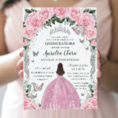 Quinceañera Prinses Roze Bloemen  Zilver Kaart