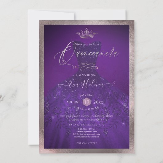 Quinceañera, Prinses Sparkle Gown Aubergine Kaart (Achterkant)