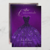Quinceañera, Prinses Sparkle Gown Aubergine Kaart (Voorkant / Achterkant)