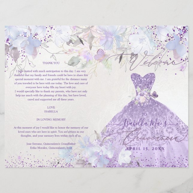 Quinceanera Program H2 Dusty Lila Paars Gown (Voorkant)