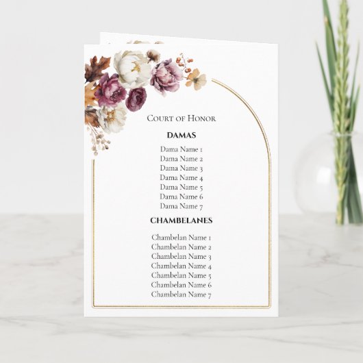 Quinceanera-programma's | Bourgondische Herfst Flo Programma (Achterkant)