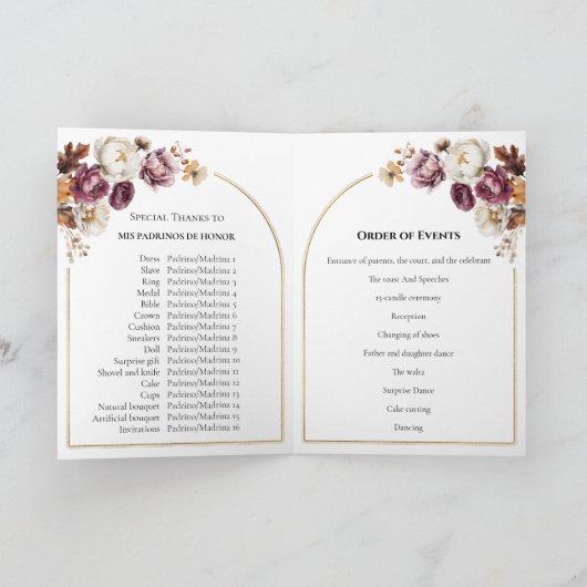 Quinceanera-programma's | Bourgondische Herfst Flo Programma (Binnen)