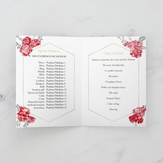 Quinceanera Programma's Rode Jurk Bloemen Gouden F (Binnen)