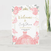 Quinceanera Programma's Roze Jurk Bloemen Gouden F (Voorkant)