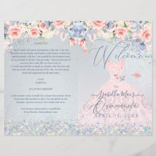 Quinceanera Programme Blush Pink Floral Glitter Go