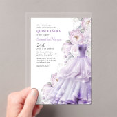 Quinceanera Purple Flowers formele bal jurk Acryl Uitnodigingen (Insitu (Draagbaar))
