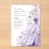 Quinceanera Purple Flowers formele bal jurk Acryl Uitnodigingen (Voorkant)