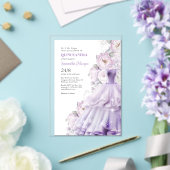 Quinceanera Purple Flowers formele bal jurk Acryl Uitnodigingen (Insitu (Huwelijk))
