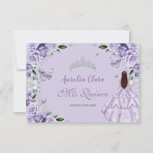 Quinceanera Purple Lavender Lilac Floral Princess RSVP Kaartje (Achterkant)
