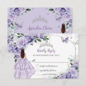 Quinceanera Purple Lavender Lilac Floral Princess RSVP Kaartje (Voorkant / Achterkant)