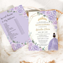 Quinceanera Purple Lilac Floral Padrinos List Kaart