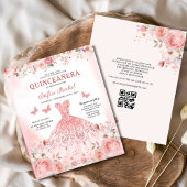Quinceañera QR Code Blush Roze Roos Bloemen Flyer