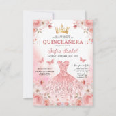 Quinceañera QR Code Blush Roze Roos Bloemen Kaart (Voorkant)