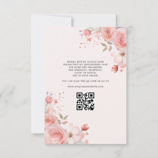 Quinceañera QR Code Blush Roze Roos Bloemen Kaart (Achterkant)