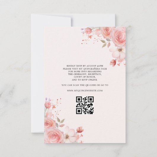 Quinceañera QR Code Blush Roze Roos Bloemen Kaart (Achterkant)