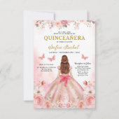 Quinceañera QR Code Blush Roze Roos Bloemen Kaart (Voorkant)