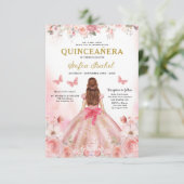 Quinceañera QR Code Blush Roze Roos Bloemen Kaart (Staand voorkant)
