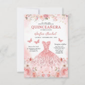 Quinceañera QR Code Blush Roze Roos Bloemen Kaart (Voorkant)