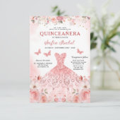 Quinceañera QR Code Blush Roze Roos Bloemen Kaart (Staand voorkant)