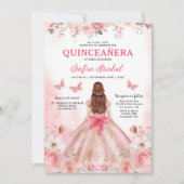 Quinceañera QR Code Blush Roze Roos Bloemen Kaart (Voorkant)