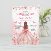 Quinceañera QR Code Blush Roze Roos Bloemen Kaart (Staand voorkant)