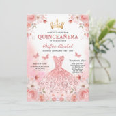 Quinceañera QR Code Blush Roze Roos Bloemen Kaart (Staand voorkant)