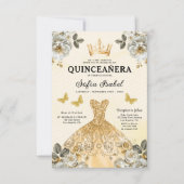 Quinceanera QR Code Floral Gold Princess Kaart (Voorkant)