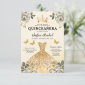 Quinceanera QR Code Floral Gold Princess Kaart (Staand voorkant)