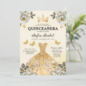 Quinceanera QR Code Floral Gold Princess Kaart (Staand voorkant)