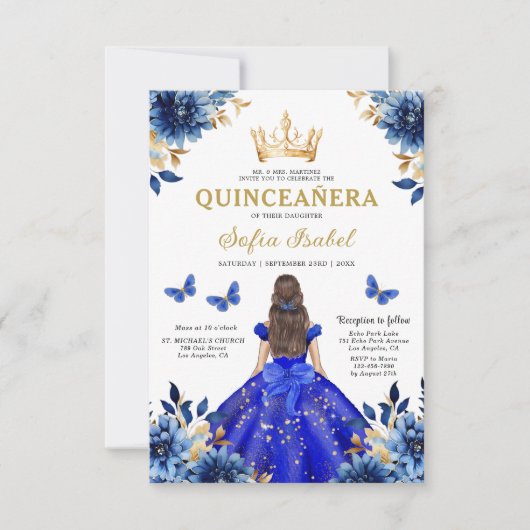 Quinceanera QR Code Royal Blue Butterfly Princess Kaart (Voorkant)