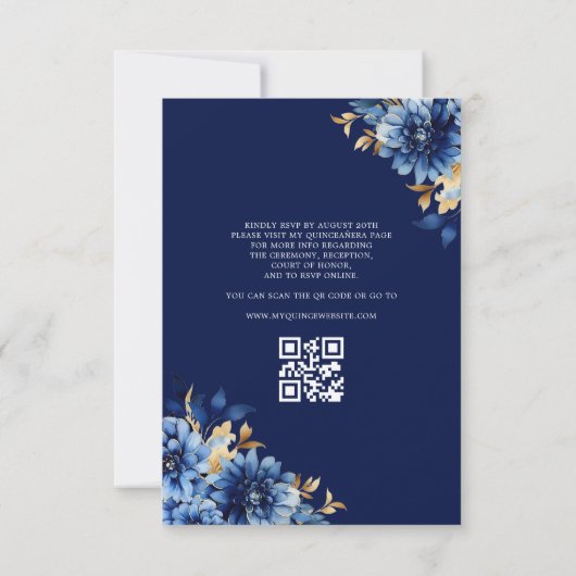 Quinceanera QR Code Royal Blue Butterfly Princess Kaart (Achterkant)