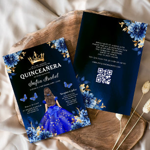 Quinceanera QR Code Royal Blue Butterfly Princess Kaart